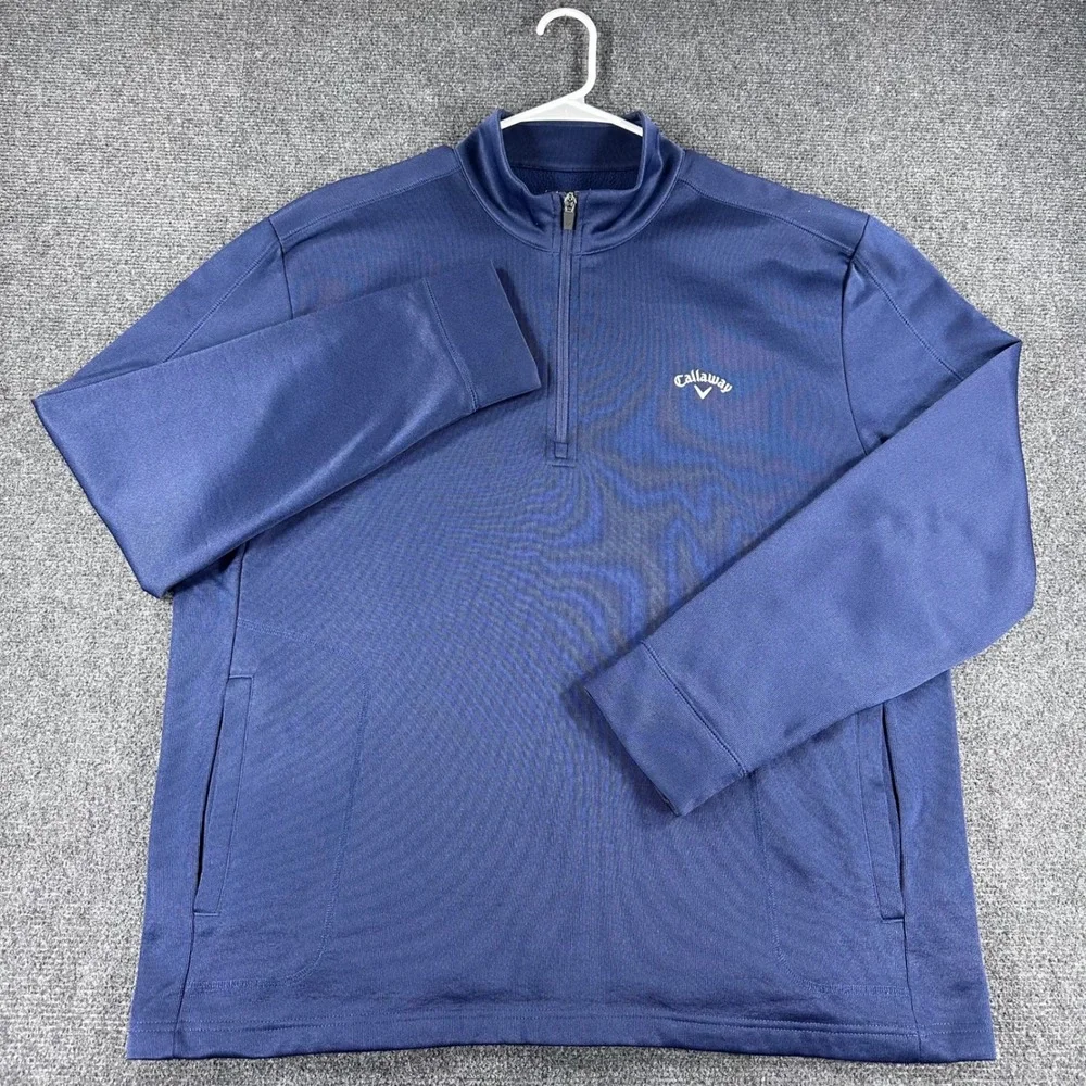 Callaway 1/4 Zip Pullover Mens XXL 2XL Blue Fleece Lined Golf Sweatshirt Jacket‎